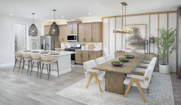 Stock photos represent builder's floorplan