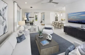 Stock photos represent builder's floorplan