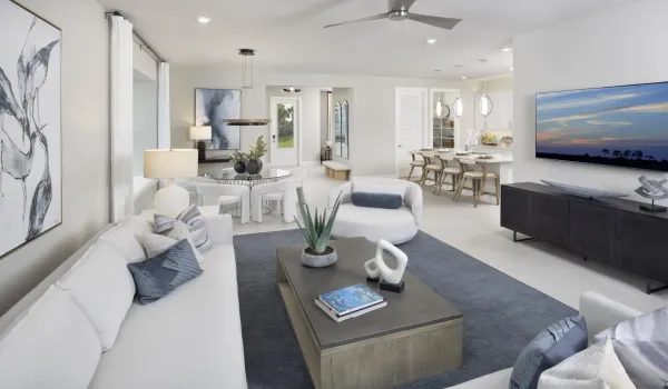 Stock photos represent builder's floorplan