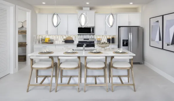 Stock photos represent builder's floorplan