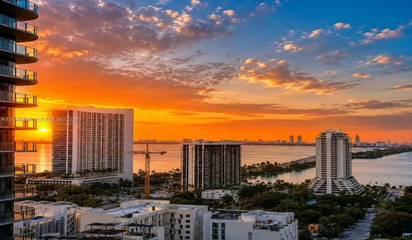 View to the right: Stunning water and city views with breathtaking sunsets over Biscayne Bay.