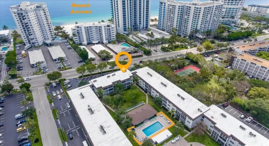 Aerial view facing east, private beach access. Ask me how.