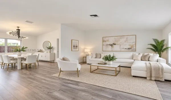 This photo has been virtually staged for illustrative purposes. Furniture and décor shown are not included with the sale.