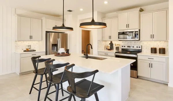 Stock photos represent builder's floorplan