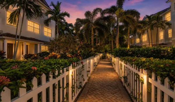 Tropical twilight courtyard path