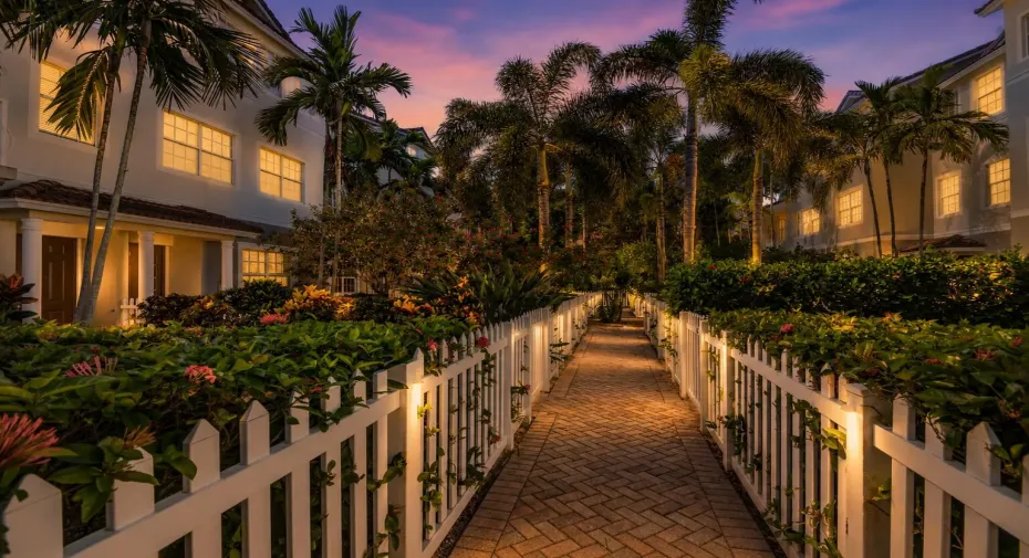 Tropical twilight courtyard path