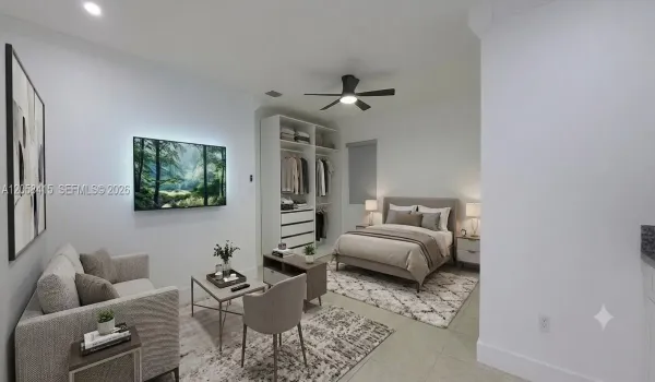virtually staged to showcase the space potential Furnishings are digital representations and do not covey with the rental.