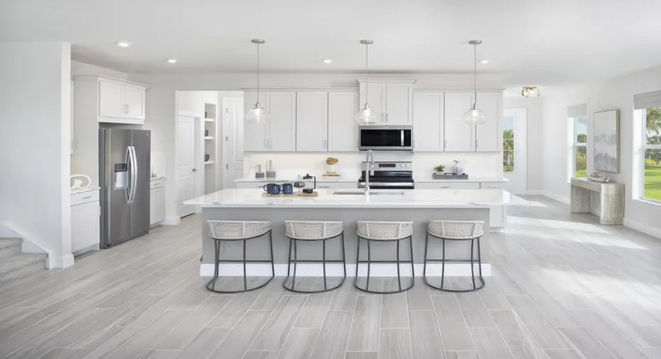 Stock photos represent builder's floorplan