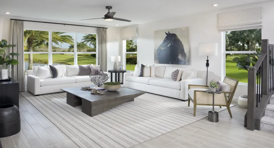 Stock photos represent builder's floorplan