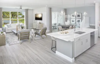 Stock photos represent builder's floorplan