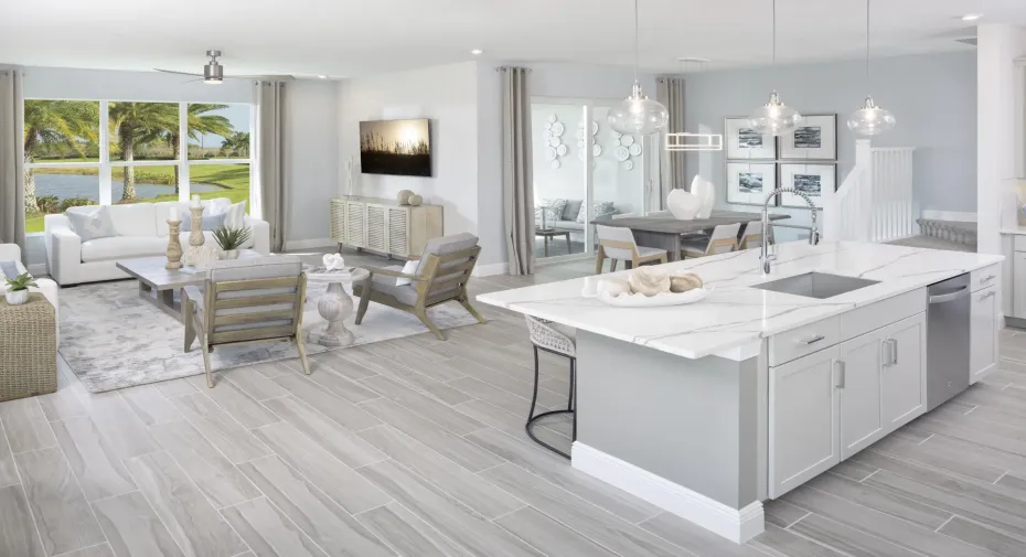 Stock photos represent builder's floorplan