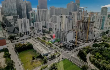 PRIME BRICKELL REDEVELOPMENT OPPORTUNITY featuring a highly visible corner-positioned parcel along SW 8th Street, surrounded by major new development and Miami’s rapidly evolving urban core. Exceptional exposure, strong traffic visibility, and a strategic location just moments from Brickell City Centre, Downtown Miami, and major transit connections make this an outstanding site for a future high-density development. The aerial view highlights the parcel’s valuable footprint within one of Miami’s most dynami