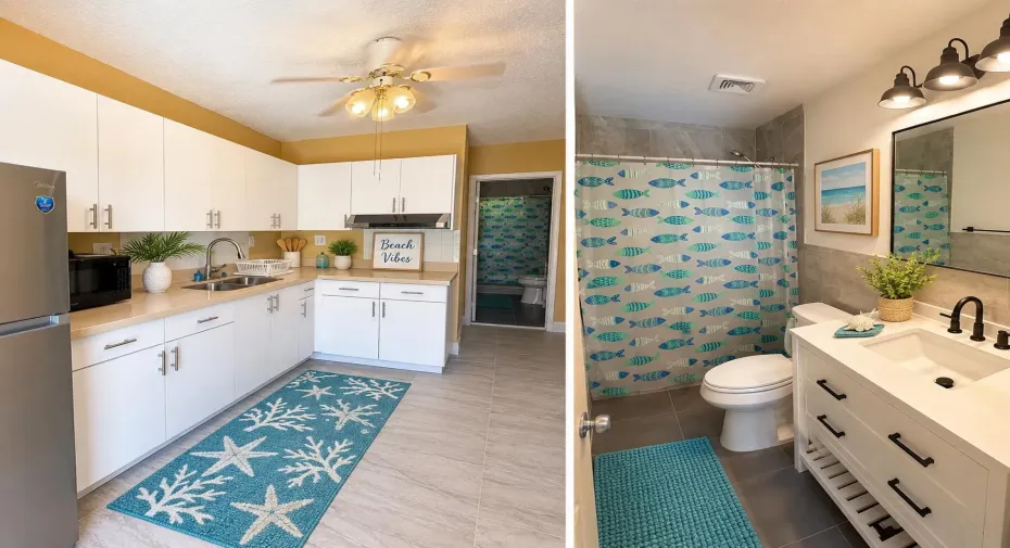 Common area kitchen and bathroom