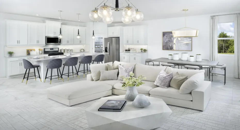 Stock photos represent builder's floorplan