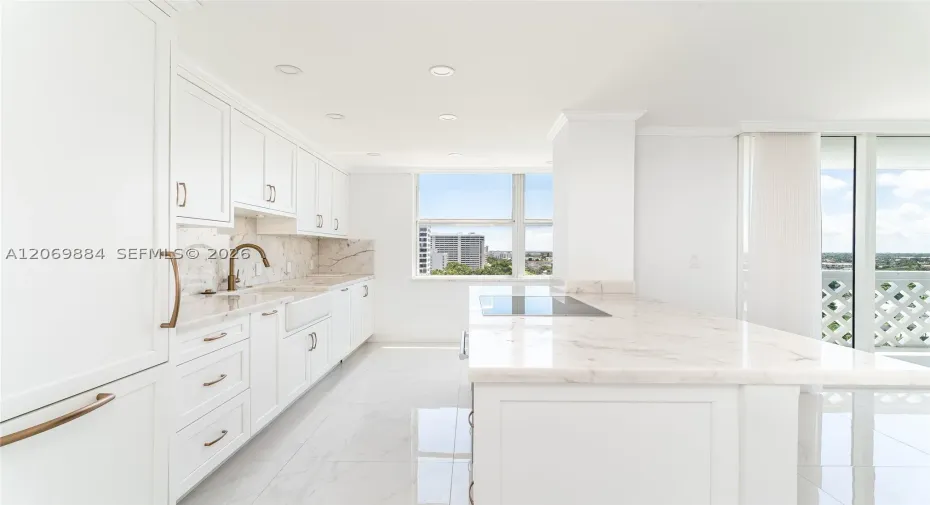 Open concept kitchen with granite countertops