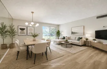 Virtually staged living and dining area