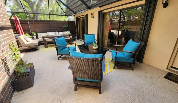 Screened, privacy fenced private courtyard patio.