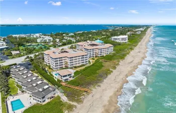 Aerial view of Hutchinson House East. The pool & clubhouse is directly on the ocean. You also have access to Hutchinson House West club house/pool & tennis/pickleball & the possibility of a dock on the Indian River.