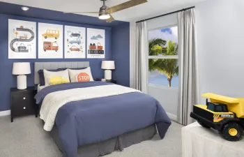 Stock photos represent builder's floorplan