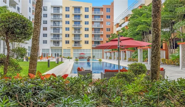 Pool and garden view from unit