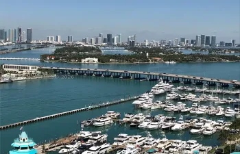 View from Master Bedroom of Miami Beach Marina and Fisher Island.