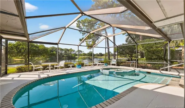 Pool-Patio with long lake view.