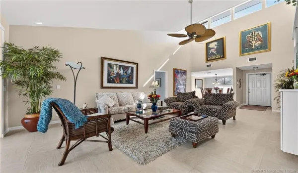Living Room with high vaulted ceilings.