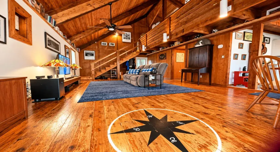 Rustic Cabin Living Room with Compass Fl