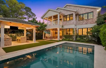 Home and pool at twilight