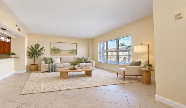Warmly staged contemporary living room