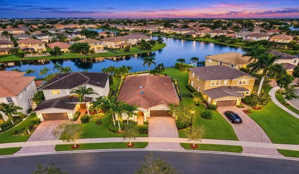 Lakeside Twilight Neighborhood Aerial