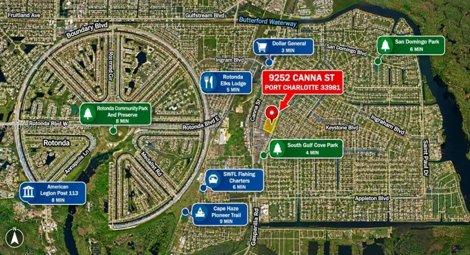 Property Location Map. Aerial illustration identifying the physical coordinates of the property in relation to local public facilities and transit routes