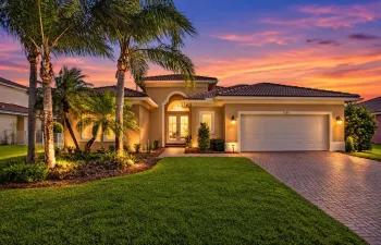 Twilight Mediterranean Home with Palms