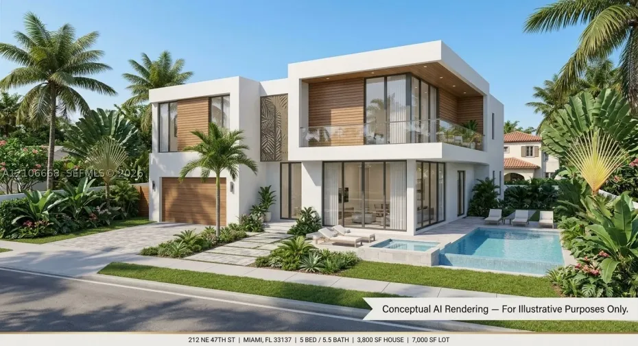 Modern two-story exterior featuring a white stucco facade, wood-finish siding accents, floor-to-ceiling glass paneling, a second-story balcony with a glass railing, and a ground-level swimming pool with a spa