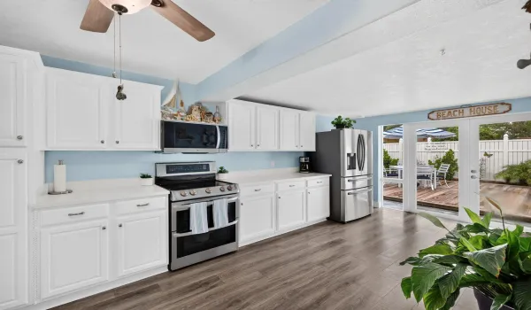 Kitchen with view of back yard