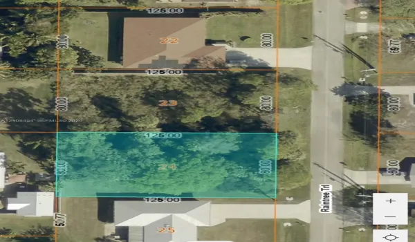Property Tax Map, Survey Overlay. Illustrating the dimensions and boundary measurements for the property