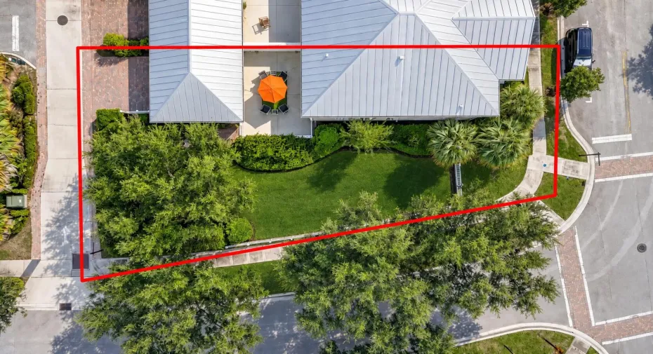 Red-Bordered Corner Home Aerial View