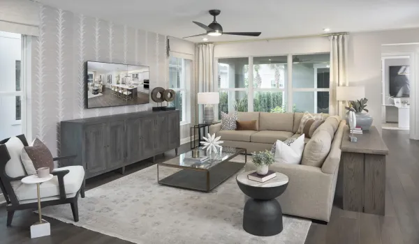 Stock photos represent builder's floorplan