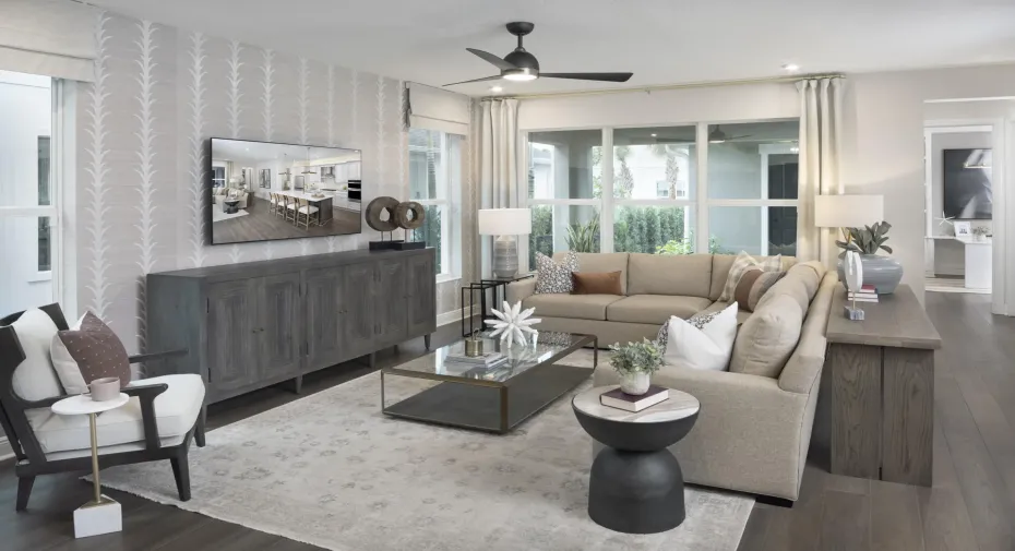 Stock photos represent builder's floorplan
