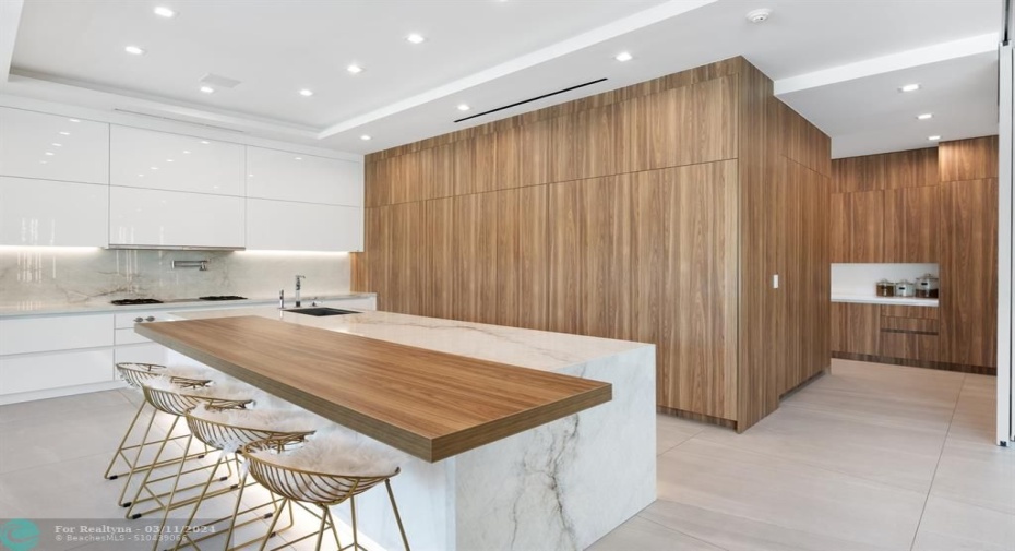 Italian Cabinetry Conceals Gaggenau Appliances & Opens to Butler's Pantry & Utility Area