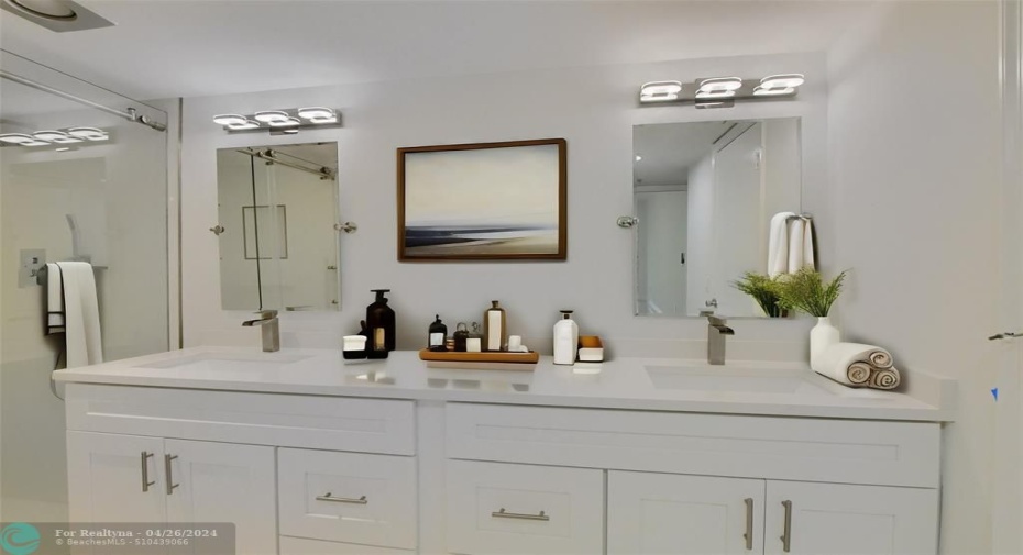Master Bath with Dual Sinks_Large walk in shower                                  and seperate tub and toilet area!