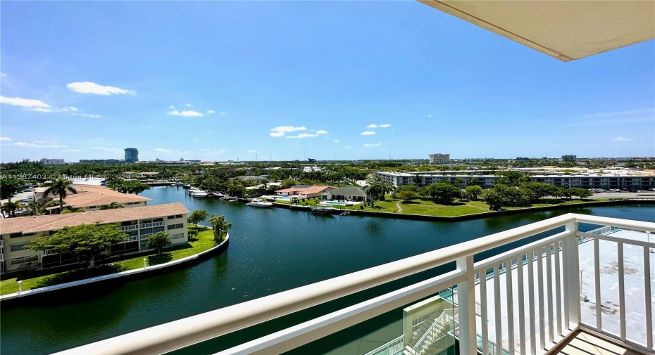 Balcony & View.  437 Golden Isles Drive Unit 8J, Hallandale Beach, FL - Golden Horn Condominium.