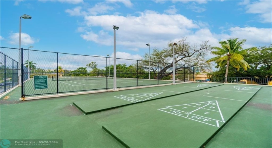 Tennis & shuffle board close to city location.