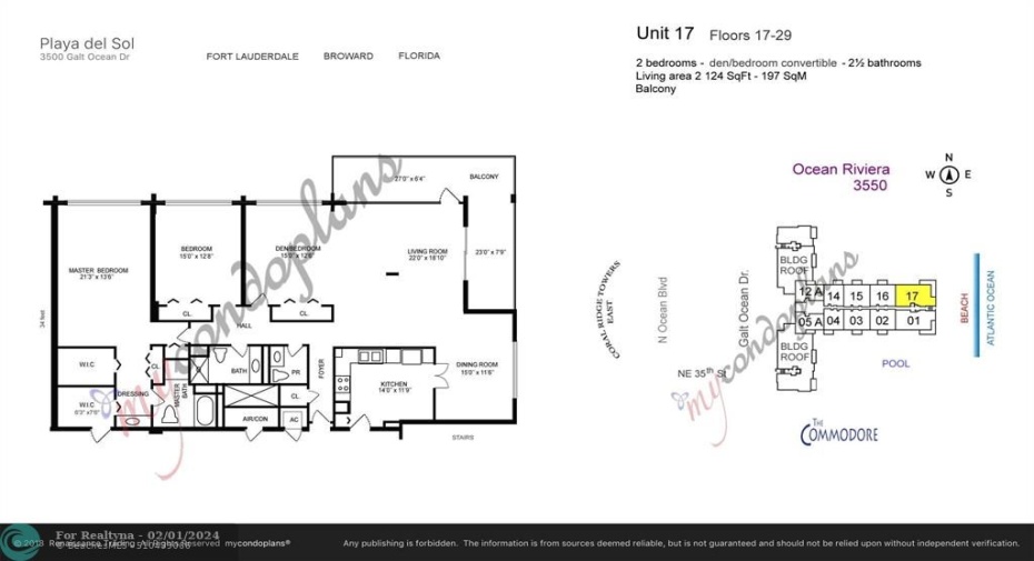 The location of the condominium within the building. The floor plan shows the basic floor plan prior to the complete remodel of this condominium.