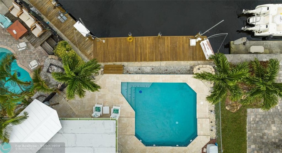 Aerial View of Pool/Travertine Patio/Dock