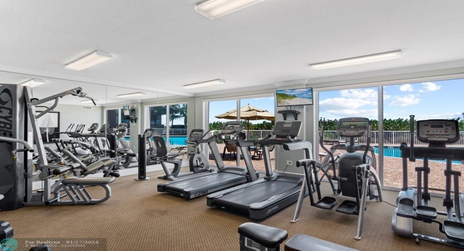 Fitness Center overlooking the pool.