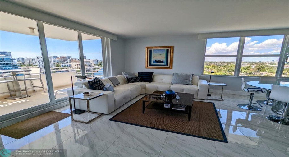 Corner unit offers spectacular water views from living,dining & bedrooms.