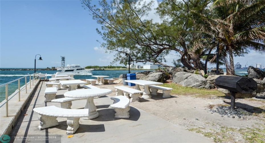 Picnic area with grills and fishing station