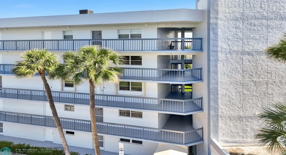 Apartment 420 is Behind the two Palms