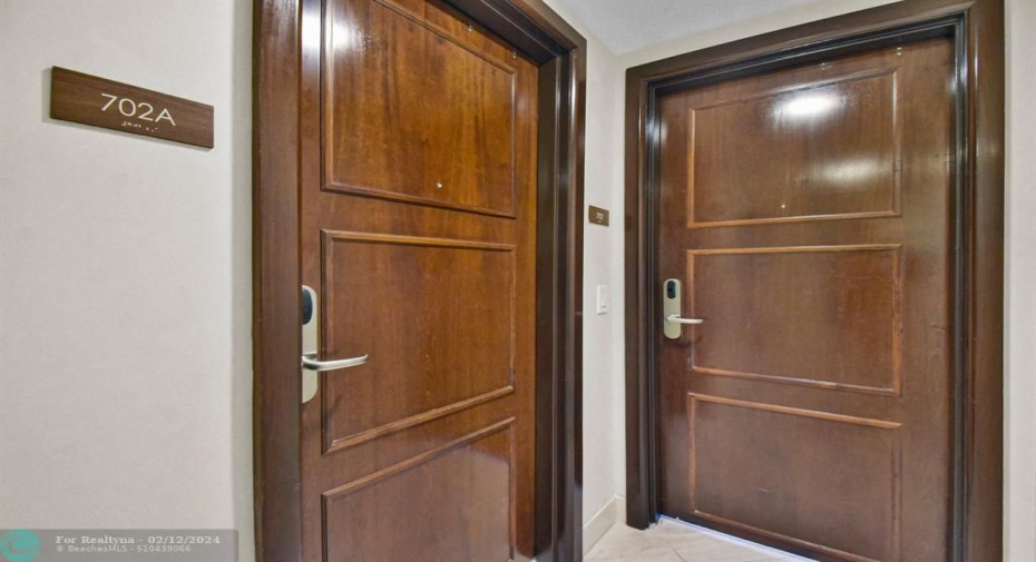 Doors leading to the primary section of 702 and the second bedroom suite, 702A, that can be rented sepaeately.